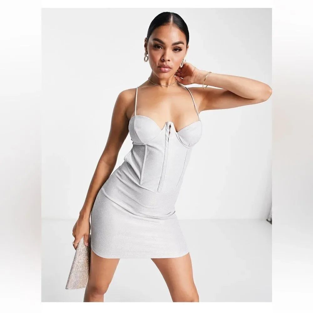 ASOS Design Glitter Corset Bodice Mini Dress NWT